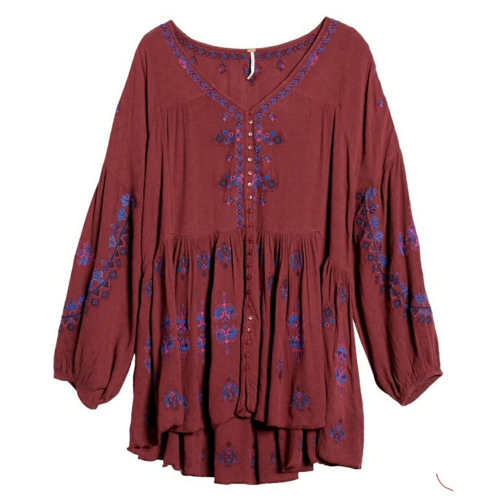 Free People Arianna  Embroidered BlousonTunic